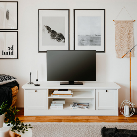 Gabinete de TV baixo de design rústico branco 160cm Spinle