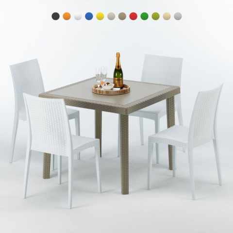 Mesa Quadrada Bege 90x90 cm com 4 Cadeiras Coloridas Elegance