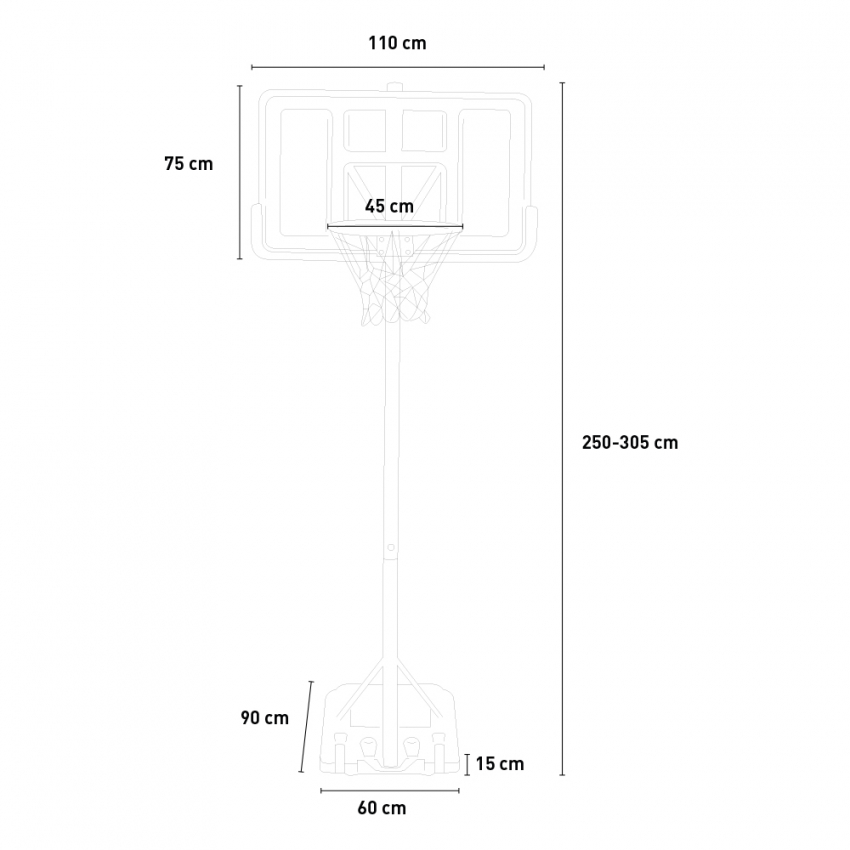 NY, Cesto de Basket Portátil Profissional com Altura Ajustável 250 - 305cm