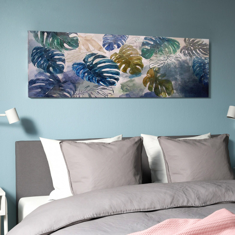 Quadro de folhas exóticas pintadas à mão em tela 140x45cm Jungle