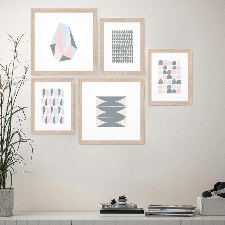 Conjunto de 5 Quadros Pinturas de Estilo Oriental Moldura Frame Origami Promoção