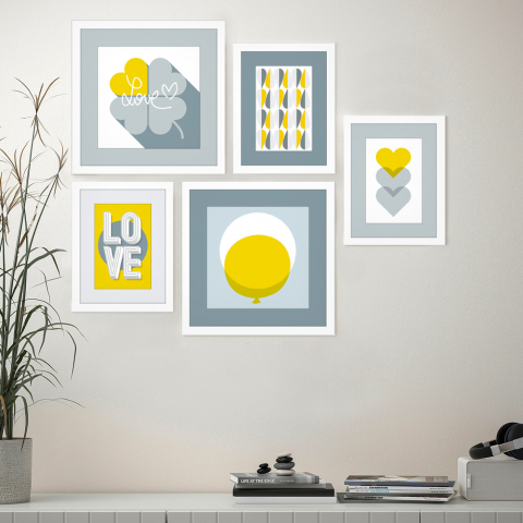 Conjunto de 5 pinturas de estilo moderno colagens emolduradas Frame Leaf Shapes Promoção