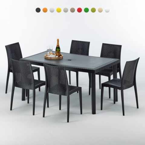 Mesa rectangular Preta 150x90 cm com 6 Cadeiras Coloridas Enjoy