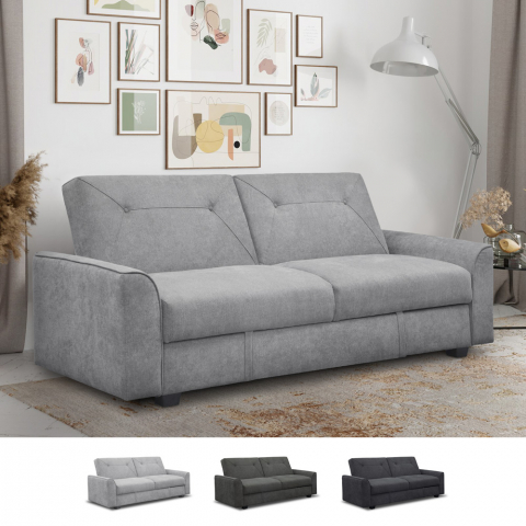 Sofá-cama de 3 lugares com design moderno clic clac em camurça Verto