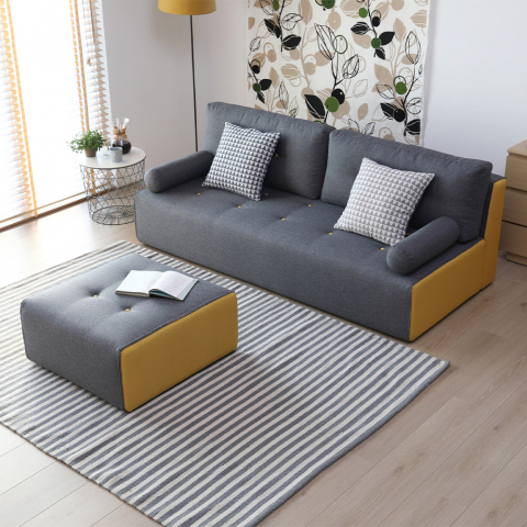 Sofá de 2-3 lugares sala de estar estilo moderno de tecido com puff Luda