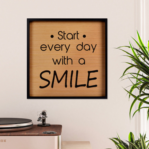 Imagem frases aforismos painel impresso moldura sala de estar 40x40cm Smile