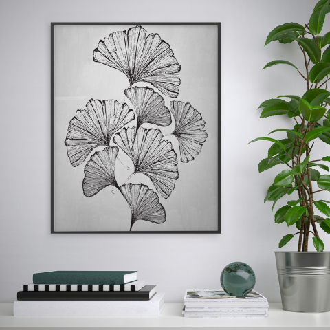 Estampa folhas pintura preto e branco design minimalista 40x50cm Variety Masamba Promoção