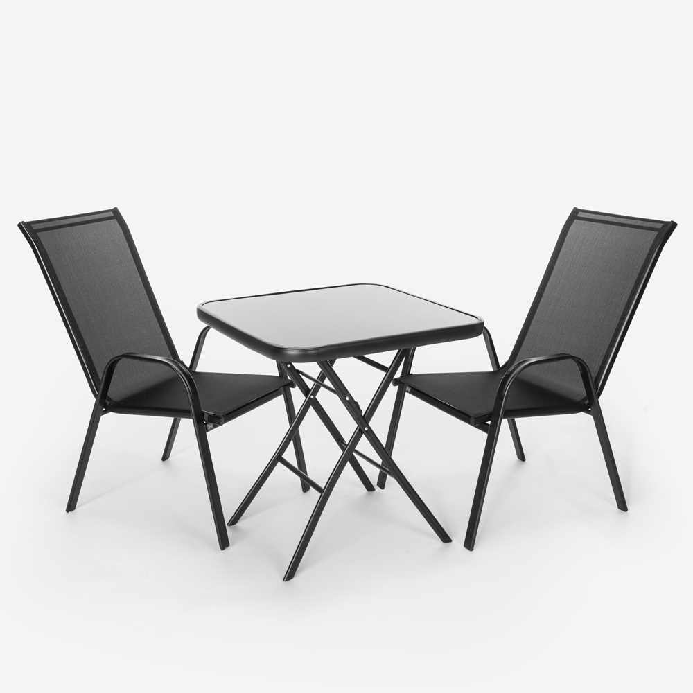 Conjunto p/Jardim Exterior 2 Cadeiras e 1 Mesa Quadrada Dobrável Tuica