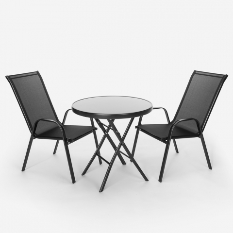 Set exterior jardim 2 cadeiras moderno 1 mesa redonda dobrável Kumis