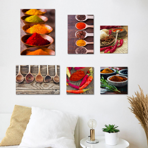 Set 6 impressões em tela quadros canvas cozinha estrutura em madeira Sapori Promoção