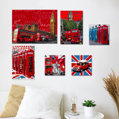 Set 6 impressões em tela quadros Inglaterra Londres estrutura em madeira Queen Promoção