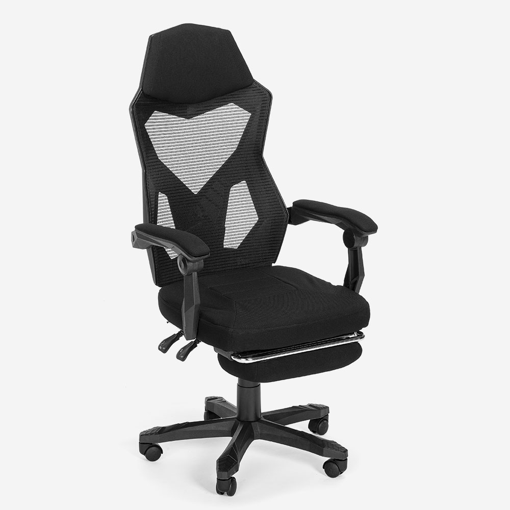 Cadeira Gaming Futurista Desportiva Respirável Apoio para pés Gordian Plus Dark