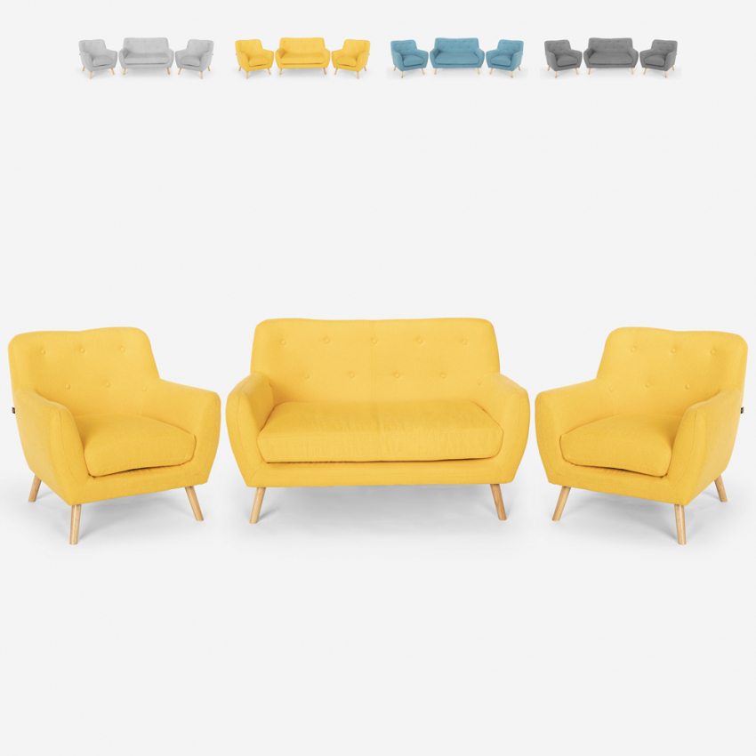Conjunto de 2 poltronas 1 sofá de 2 lugares Minimalista Estofos removíveis e laváveis Cleis Oferta