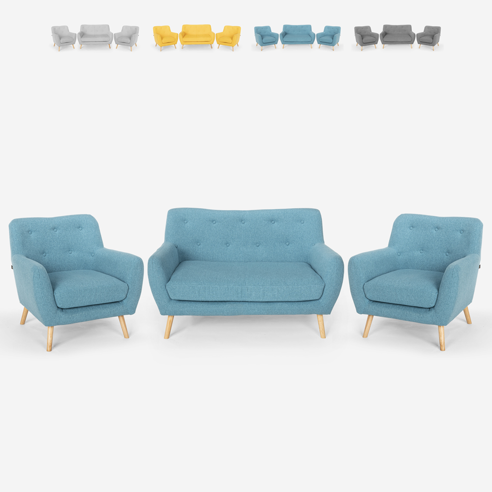 Conjunto de 2 poltronas 1 sofá de 2 lugares Minimalista Estofos removíveis e laváveis Cleis