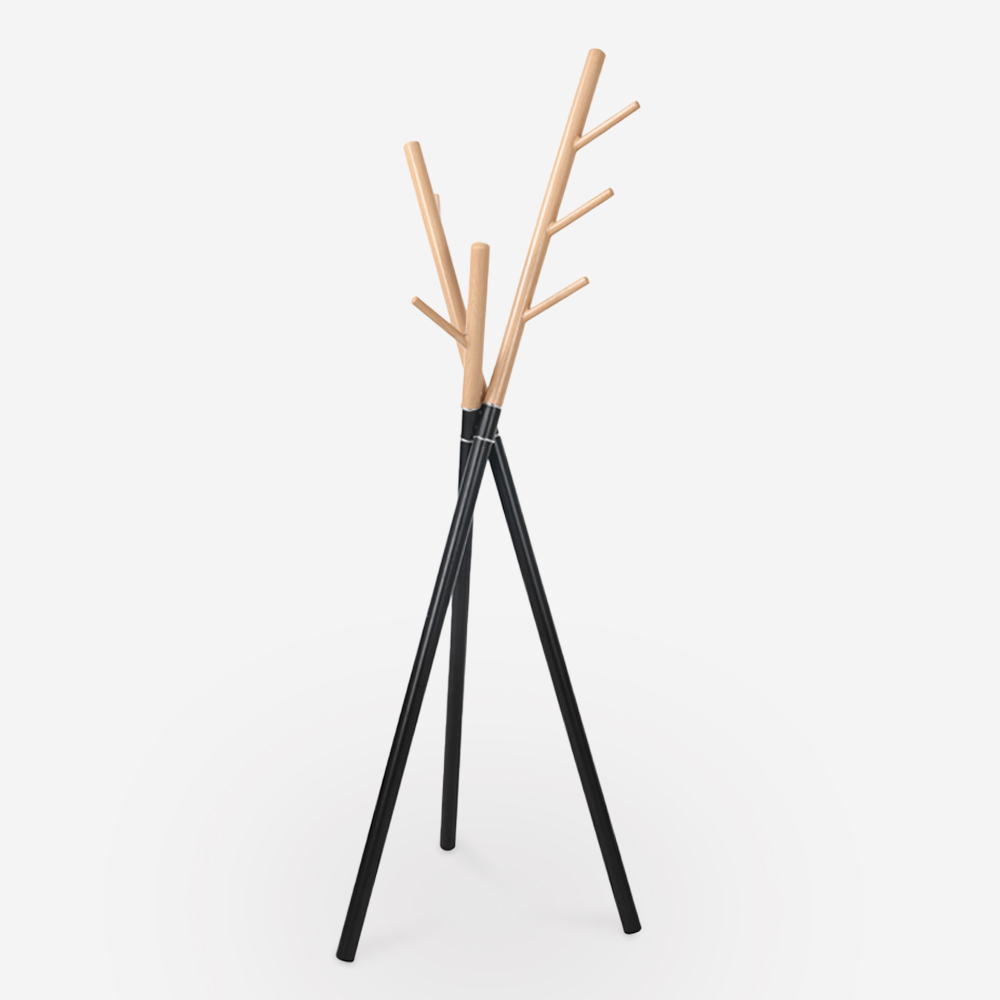Cabide Preto Moderno de Madeira e Metal Zavest