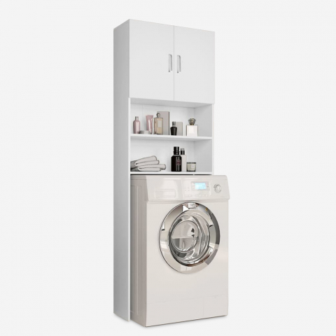 Armário para máquina de lavar roupa compacto 2 portas 2 prateleiras internas Garda Ivory