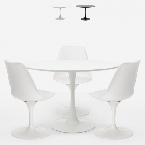 Set mesa redonda 90 cm 3 cadeiras estilo Tulip design moderno escandinavo Ellis