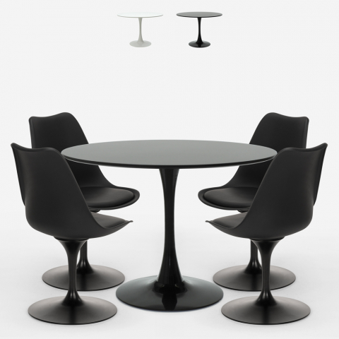 Set mesa redonda 100cm 4 cadeiras design Tulip estilo moderno escandinavo Ross