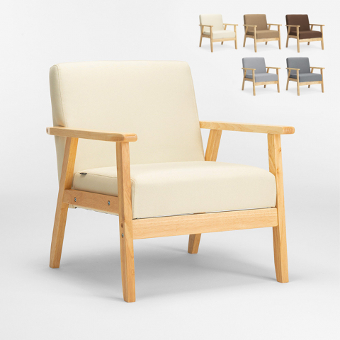 Poltrona cadeira de madeira design escandinavo vintage com braços Uteplass