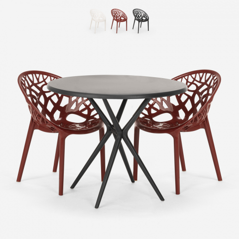 Set mesa redonda preta 80cm 2 cadeiras design Maze Black