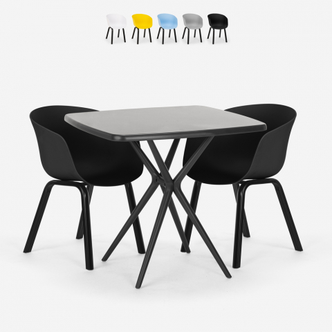 Set 2 cadeiras design mesa preta quadrada 70x70cm moderno Navan Black