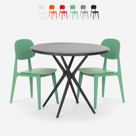 Set mesa redonda 80cm preta 2 cadeiras design Berel Black