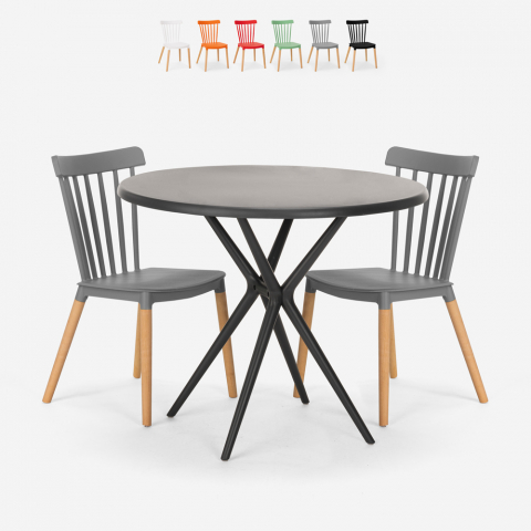 Set mesa design redonda preta 80cm 2 cadeiras Eskil Black