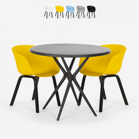 Set mesa design redonda 80cm preta 2 cadeiras Oden Black
