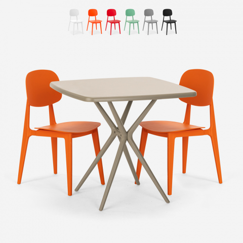 Set mesa bege moderna quadrada 70x70cm 2 cadeiras design Wade