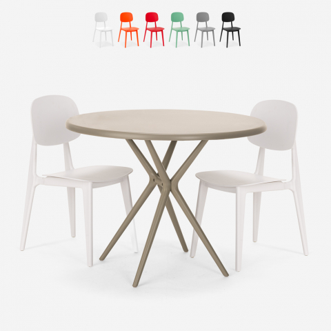 Set mesa redonda 80 cm bege 2 cadeiras design Berel