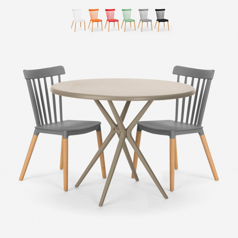 Set mesa design redonda bege 80cm 2 cadeiras Eskil