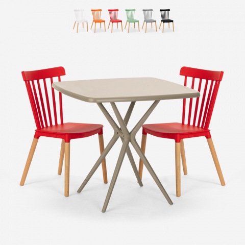 Conjunto de 2 Cadeiras c/Mesa Moderna Bege 70x70cm Roslin Promoção