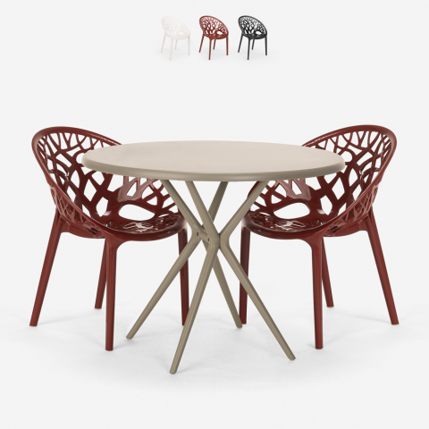 Set mesa redonda bege 80 cm 2 cadeiras design Maze