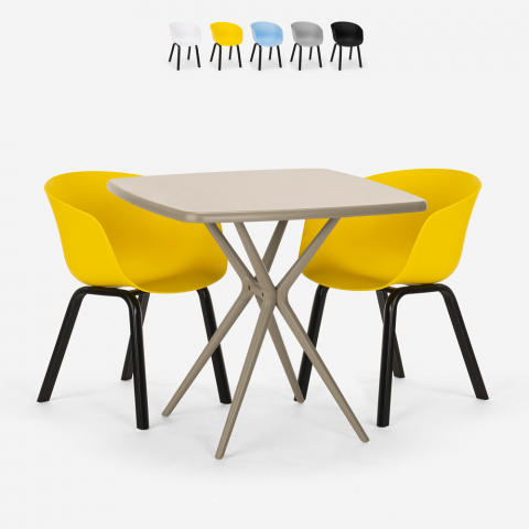 Set 2 cadeiras design mesa bege quadrado 70x70cm moderno Navan