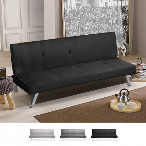 Sofá-cama de 3 lugares design clic clac reclinável tecido veludo Explicitus