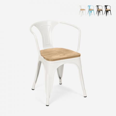 Cadeiras estilo Tolix design industrial bar cozinha Steel Wood Arm Light
