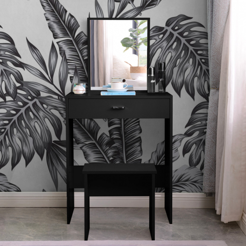 Móvel mesa de maquilhagem preto com gaveta espelho quarto Dalila Black