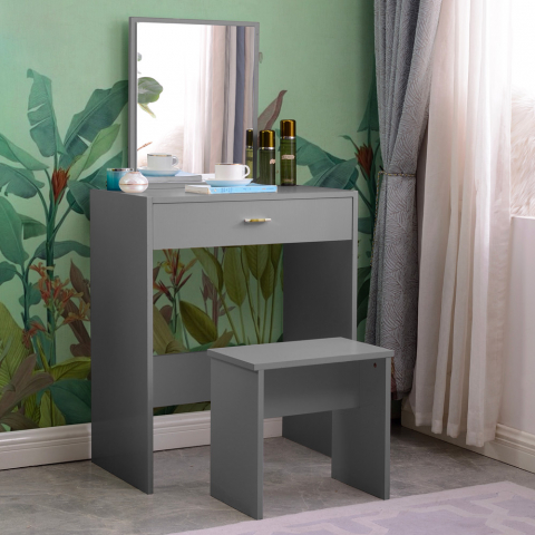 Móvel mesa de maquilhagem cinzento com espelho gaveta quarto Dalila Grey