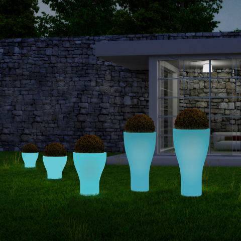 Vaso design fluorescente luminoso redondo para jardim exterior Domus Fluo