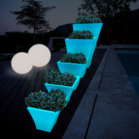 Vaso design quadrado luminoso fluorescente para exterior jardim Patio Fluo Promoção