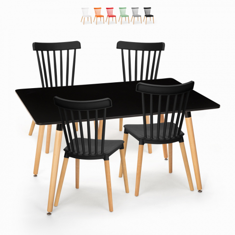 Conjunto mesa de jantar 120x80cm preto 4 cadeiras design cozinha restaurante bar Genk