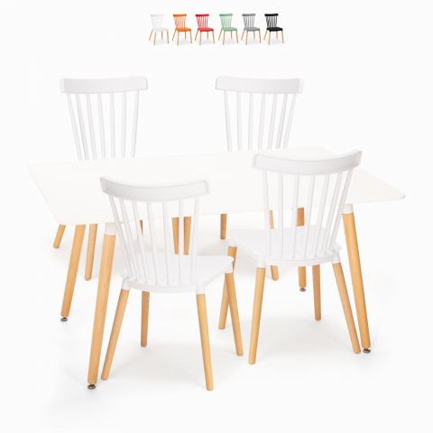 Conjunto mesa de jantar branco 120x80cm 4 cadeiras design cozinha restaurante Bounty
