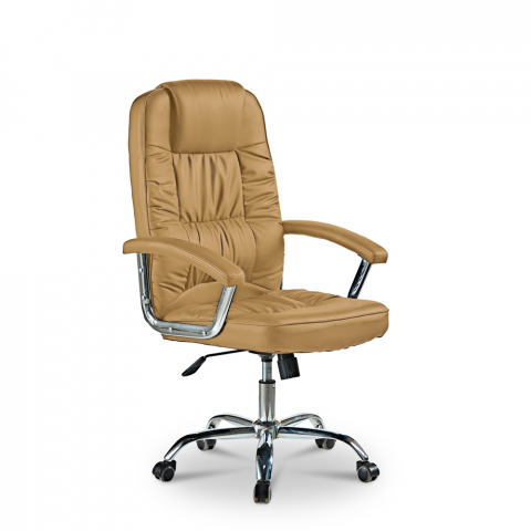 Cadeira ergonômica estofada em couro sintético Commodus Coffee