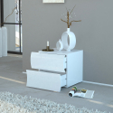 Mesa de cabeceira com 2 gavetas para quarto branco brilhante Onda Smart Saldos