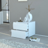 Mesa de cabeceira com 2 gavetas para quarto branco brilhante Onda Smart Saldos