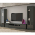 Estante módulo de parede antracite brilhante sala com móvel TV e 2 vetrinas Daiquiri Saldos