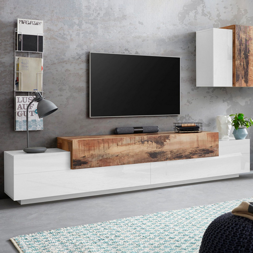 Fergus Móvel de TV parede sala de estar moderno 220x43 cm branco