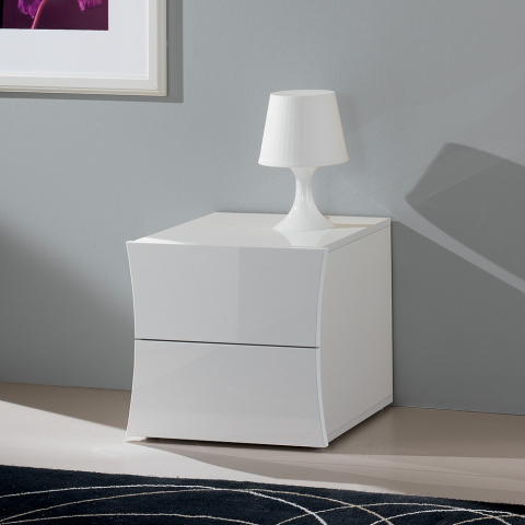 Mesa de cabeceira design branco brilhante 2 gavetas quarto Arco Smart Promoção