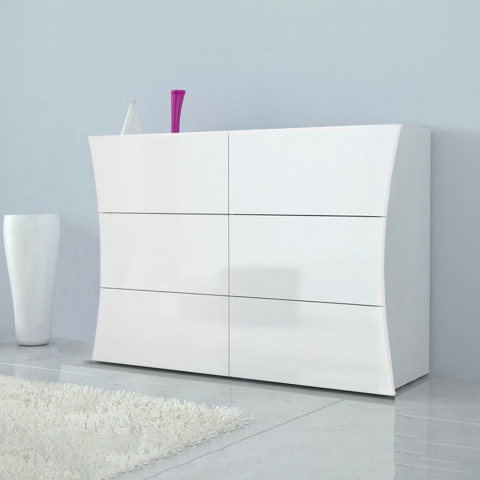 Cômoda com 6 gavetas para móveis de quarto em branco brilhante Arco Dresser