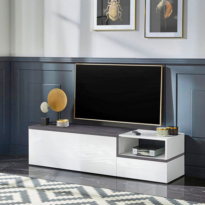 Móvel TV de design com portas de gaveta de 200 cm Daiquiri White L